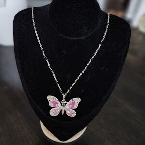 Pink Butterfly Pendant Necklace